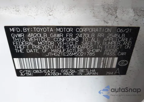 2021 Lexus Is 350 F Sport z USA, uszkodzony, nr VIN JTHGZ1E26M5021785